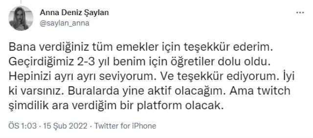 Twitch Türkiye'nin popüler isimlerinden Anna Deniz Twitch'e veda etti