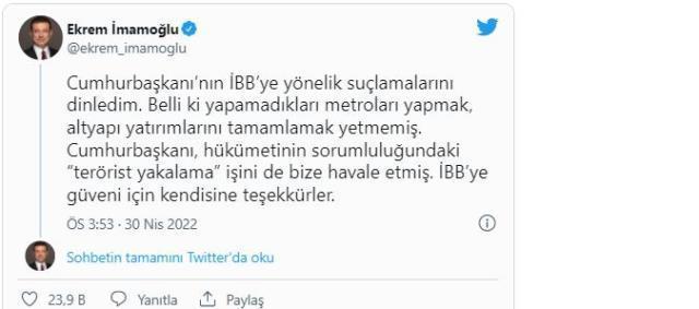 'İBB'den çalışan PKK'lı tartışması sürüyor! İmamoğlu'ndan Cumhurbaşkanı Erdoğan'a yanıt: İBB'ye güvendiği için teşekkürler