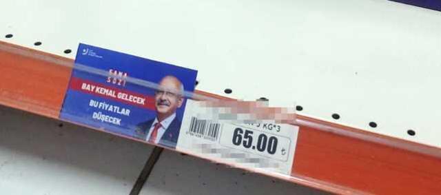 Erdoğan ve Bahçeli'nin ardından bu kez market raflarına Kılıçdaroğlu etiketleri asıldı: Sana söz bu fiyatlar düşecek