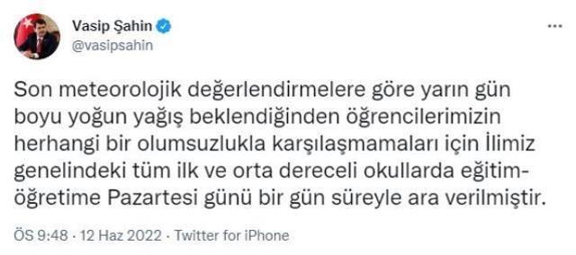 Son Dakika: Ankara'da yarın gün boyu sürecek yoğun yağış nedeniyle ilk ve orta dereceli okullarda eğitime bir gün süreyle ara verildi