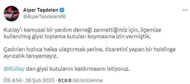 Alper Taşdelen: Çadırları Hızlıca Halka Ulaştırmak Yerine Ticaretini Yapan Bir Holdinge Ayrıcalık Tanıyamayız. Kızılay'dan Giysi Kutularını...