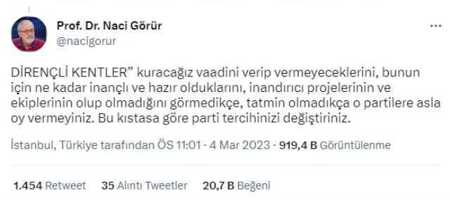 Naci Görür: Depremle ilgili projelerinden tatmin olmadığınız hiçbir partiye oy vermeyin