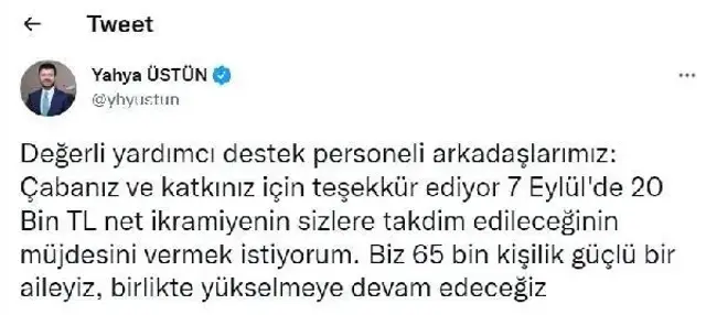 THY, 12 bin yardımcı destek personeline 20 bin lira ikramiye verecek