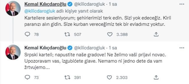 'Kartellere sesleniyorum' diyen Kılıçdaroğlu, Sırpça mesaj yolladı: Şehirlerimizi terk edin, sizi yok edeceğiz
