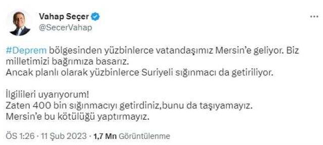 Mersin Büyükşehir Belediye Başkanı'ndan hükümete çağrı: Zaten 400 bin sığınmacıyı getirdiniz, bunu da taşıyamayız