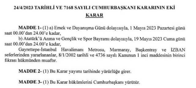 1 Mayıs toplu taşıma ücretsiz mi? 1 Mayıs İETT, Marmaray ücretsiz mi? 1 Mayıs otobüsler bedava mı?