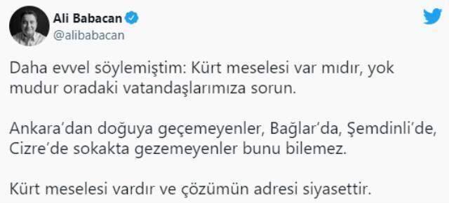 Babacan'dan Bahçeli'ye 'Kürt sorunu' cevabı: Vardır ve çözümün adresi siyasettir