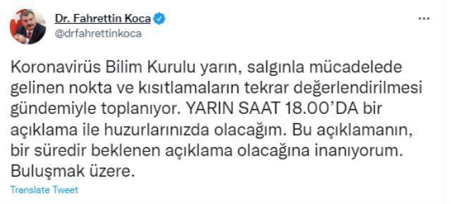 Bakan Koca'dan tüm Türkiye'nin beklediği bilim kurulu toplantısıyla ilgili açıklama: Kısıtlamalar tekrar değerlendirilecek