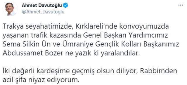 Davutoğlu'nun konvoyunda kaza: Genel Başkan Yardımcısı ve bir çocuk yaralandı