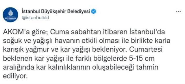 Kar kalınlığı 15 santimetreyi bulacak! Vatandaşlara bir uyarı da İBB'den geldi