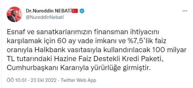Son dakika! Bakan Nebati 'Esnafımıza hayırlı olsun' sözleriyle duyurdu: Hazine Faiz Destekli Kredi Paketi yürürlüğe girdi