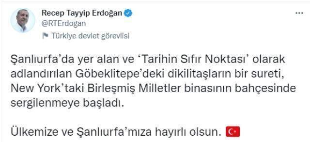Cumhurbaşkanı Erdoğan, Göbeklitepe'deki dikilitaşın replikasını ziyaret etti