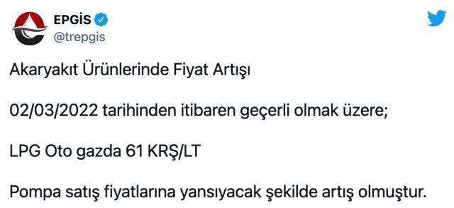 Son Dakika: LPG'ye bu gece yarısından itibaren geçerli olmak üzere 61 kuruş zam yapıldı