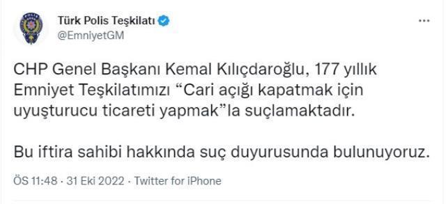 Emniyet Teşkilatı, Kılıçdaroğlu hakkında suç duyurusunda bulundu