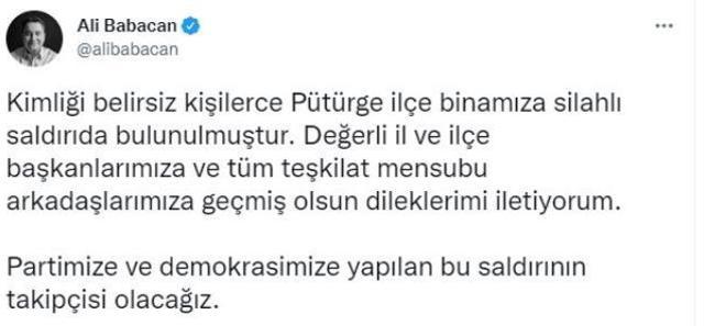 Ali Babacan: Pütürge ilçe binamıza silahlı saldırıda bulunuldu