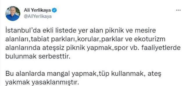 İstanbul'da ormanlık alan ve mesire yerlerinde mangal yakmak yasaklandı