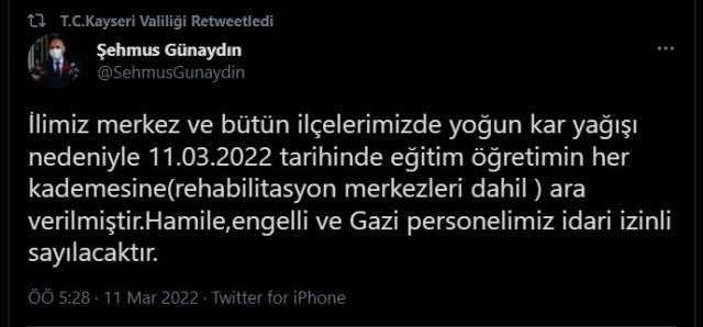 Kayseri'de okullar tatil mi? SON DAKİKA Kayseri'de üniversiteler tatil mi? Kayseri Valiliği açıklaması! Kayseri kar tatili var mı? Kayseri Hava Durumu
