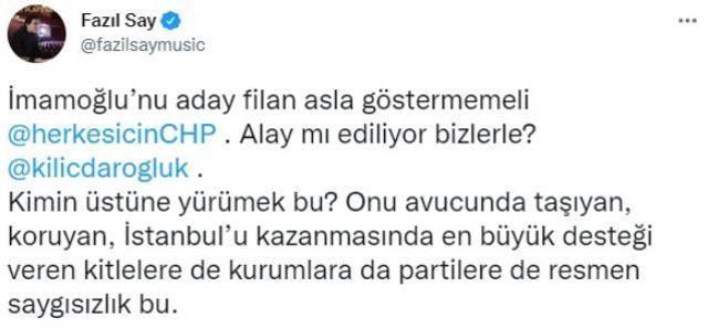 İmamoğlu'nun son hamlesi usta sanatçı Fazıl Say'ı küplere bindirdi: Aday gösterilmemeli