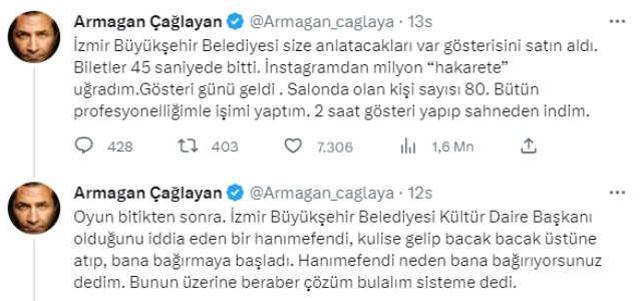Armağan Çağlayan, gösteri sonrası İzmir Belediyesi'yle yaşadıklarına öfke kustu: Para verdiniz diye beni satın alamazsınız