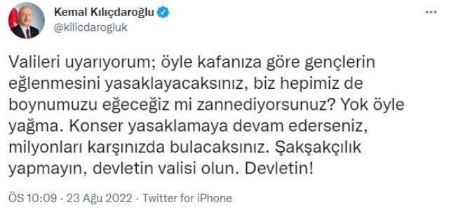 Kılıçdaroğlu'ndan festival ve konserlerin iptal edilmesine sert tepki: Valileri uyarıyorum
