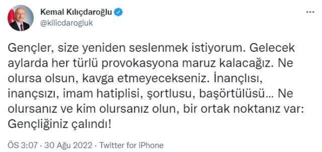 Kılıçdaroğlu'ndan gençlere 'provokasyon' uyarısı: Gelecek aylarda ne olursa olsun sakın oyuna gelmeyin