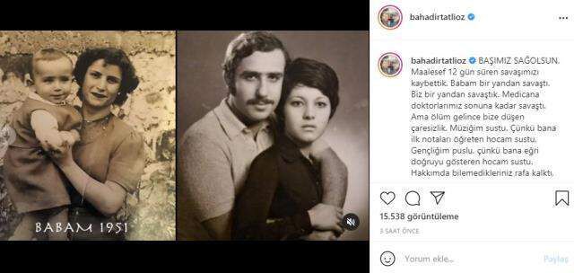 Ünlü şarkıcı Bahadır Tatlıöz'ün babası hayatını kaybetti