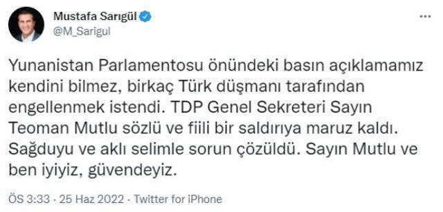 Yunanistan'da Türk bayrağı açan Mustafa Sarıgül saldırıya uğradı