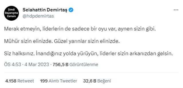 Akşener'in 6'lı Masa'dan kalkmasının ardından bir yorum da Selahattin Demirtaş'tan geldi: Daha sıkı sarılacağız birbirimize