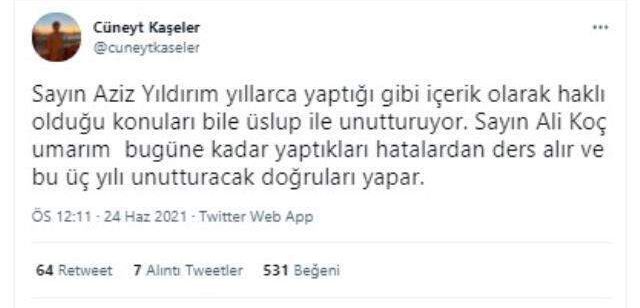 Bugün sosyal medyanın zirvesine çıkan Aziz Yıldırım'ın sözlerine tepki yağdı