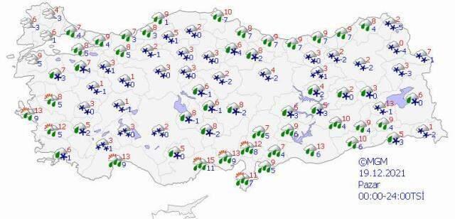 Meteoroloji 19 Aralık Pazar günü tarihli raporunu paylaştı! Kar yağışıyla birlikte sıcaklık gündüz bile -20'lerin altına düşecek