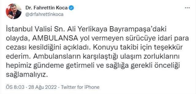 Son Dakika | Bayrampaşa'da ambulansa yol vermeyen minibüs şoförüne ceza