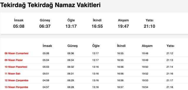 Tekirdağ, Sakarya, Yalova akşam ne zaman, saat kaçta? 7 Nisan Tekirdağ, Sakarya, Yalova namaz vakti! Tekirdağ, Sakarya, Yalova akşam ezanı saat kaçta?