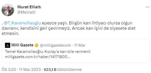 Karamollaoğlu'na Kızılay Genel Sekreter Yardımcısı Ellialtı'ndan çok konuşulacak yanıt: Epeyce yaşlı, kan ihtiyacı olursa kendisini geri çevirmeyiz