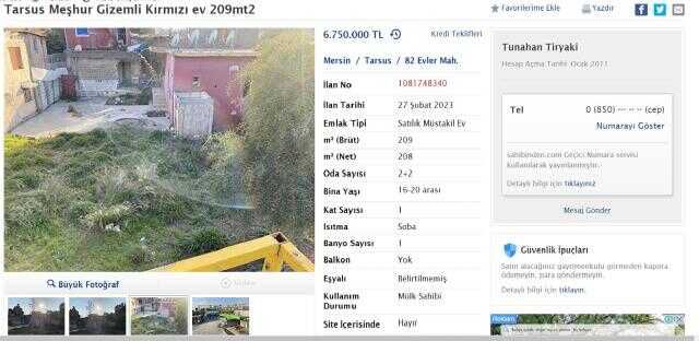 Mersin'deki 'gizemli ev' 6 milyon 750 bin liraya satışa çıktı