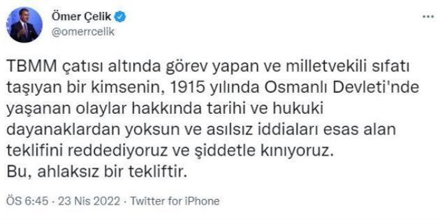 AK Parti Sözcüsü Ömer Çelik'ten Garo Paylan'a 1915 olayları tepkisi: Bu, ahlaksız bir tekliftir