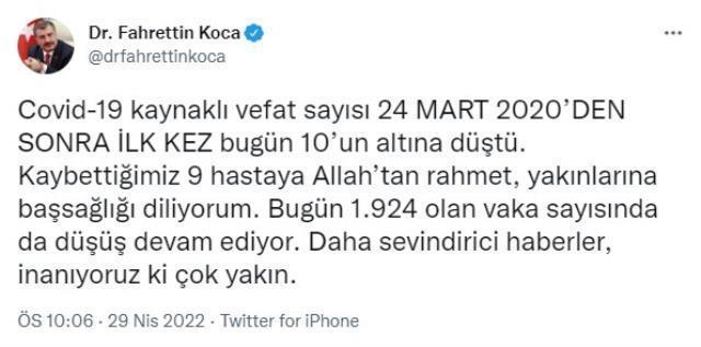 Bakan Koca, '25 ay sonra bir ilk' diyerek koronavirüs tablosuyla ilgili sevindiren haberi paylaştı