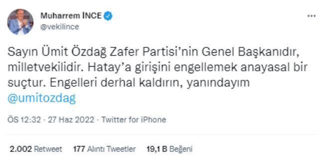 CHP'den mayın döşemeye gittiği Hatay'a sokulmayan Özdağ'a destek: Bu rezalet kabul edilemez