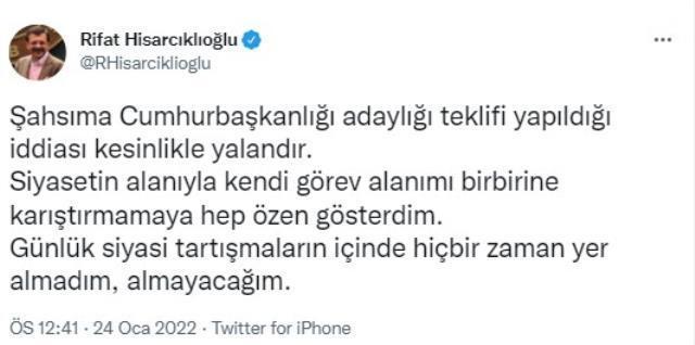 Rifat Hisarcıklıoğlu'ndan cumhurbaşkanı adayı olacağı iddialarına yanıt: İddialar kesinlikle yalandır