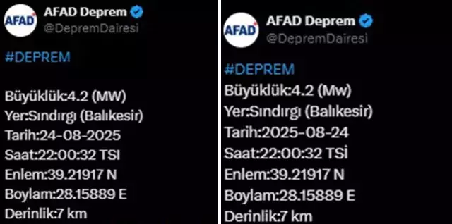 Balıkesir'de iki dakika arayla 4.8 ve 4.2 büyüklüğünde deprem