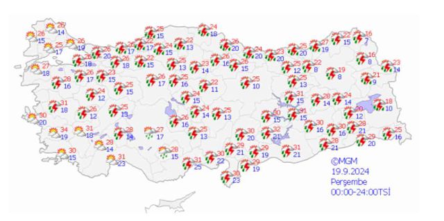 HAVA DURUMU (19 EYLÜL) Bugün hava nasıl olacak? İstanbul, İzmir, Ankara, Bursa, Kayseri, Diyarbakır hava durumu!