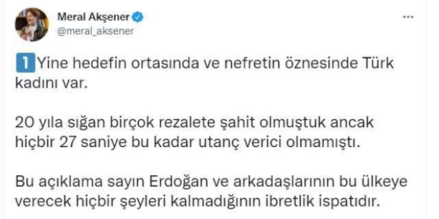 Akşener'den Cumhurbaşkanı Erdoğan'ın 'Kariyeri çocuk yapmak' sözlerine tepki: 20 yılda en utanç verici 27 saniye
