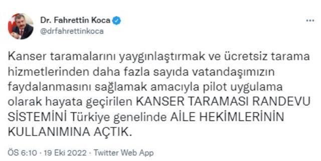 Kanser taraması randevu sistemi aile hekimlerinin kullanımına açıldı
