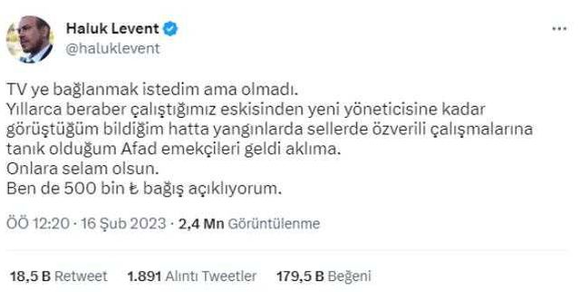 'Türkiye Tek Yürek' kampanyasına Haluk Levent de katıldı: 500 bin TL bağış açıklıyorum