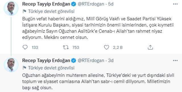 Son Dakika! Erdoğan'dan Oğuzhan Asiltürk için taziye mesajı: Kıymetli ağabeyime Allah'tan rahmet niyaz ediyorum