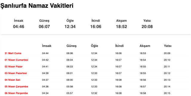 Şanlıurfa, Siirt, Şırnak akşam ezanı saat kaçta? 30 Mart Urfa, Siirt, Şırnak ezan vakitleri! Urfa, Siirt, Şırnak iftar ne zaman?