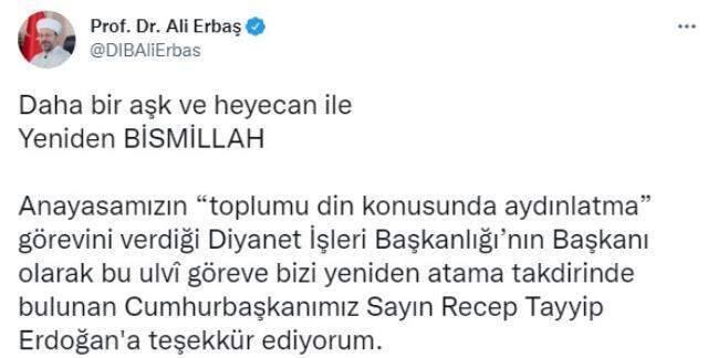 Diyanet İşleri Başkanlığı'na Prof. Dr. Ali Erbaş yeniden atandı
