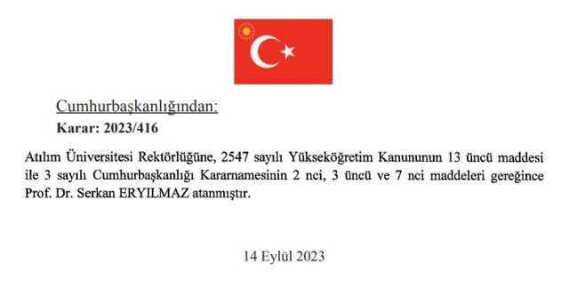 Atılım Üniversitesi yeni Rektörü Serkan Eryılmaz kimdir?