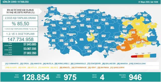 31 Mayıs koronavirüs verileri yayımlandı! Son 24 saatte 975 vaka tespit edildi, 4 kişi vefat etti