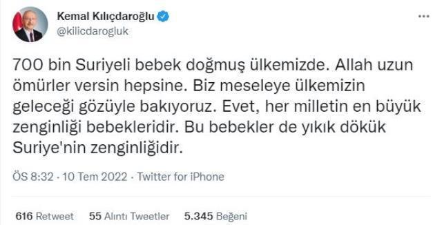 Kılıçdaroğlu, Bakan Soylu'nun 'Türkiye'de 700 bin Suriyeli dünyaya geldi' sözlerine Zafer Partisi'ne gönderme yaparak yanıt verdi