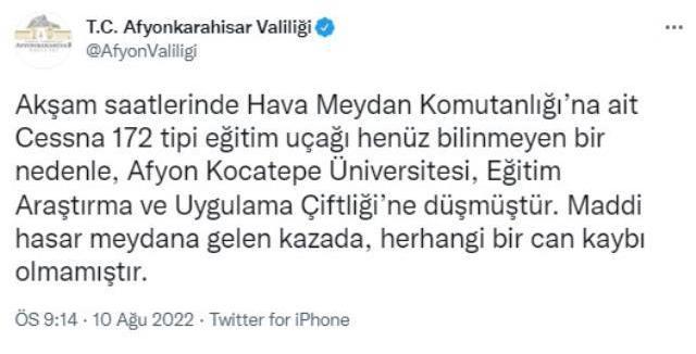 Afyonkarahisar'da sivil eğitim uçağı düştü: 2 yaralı